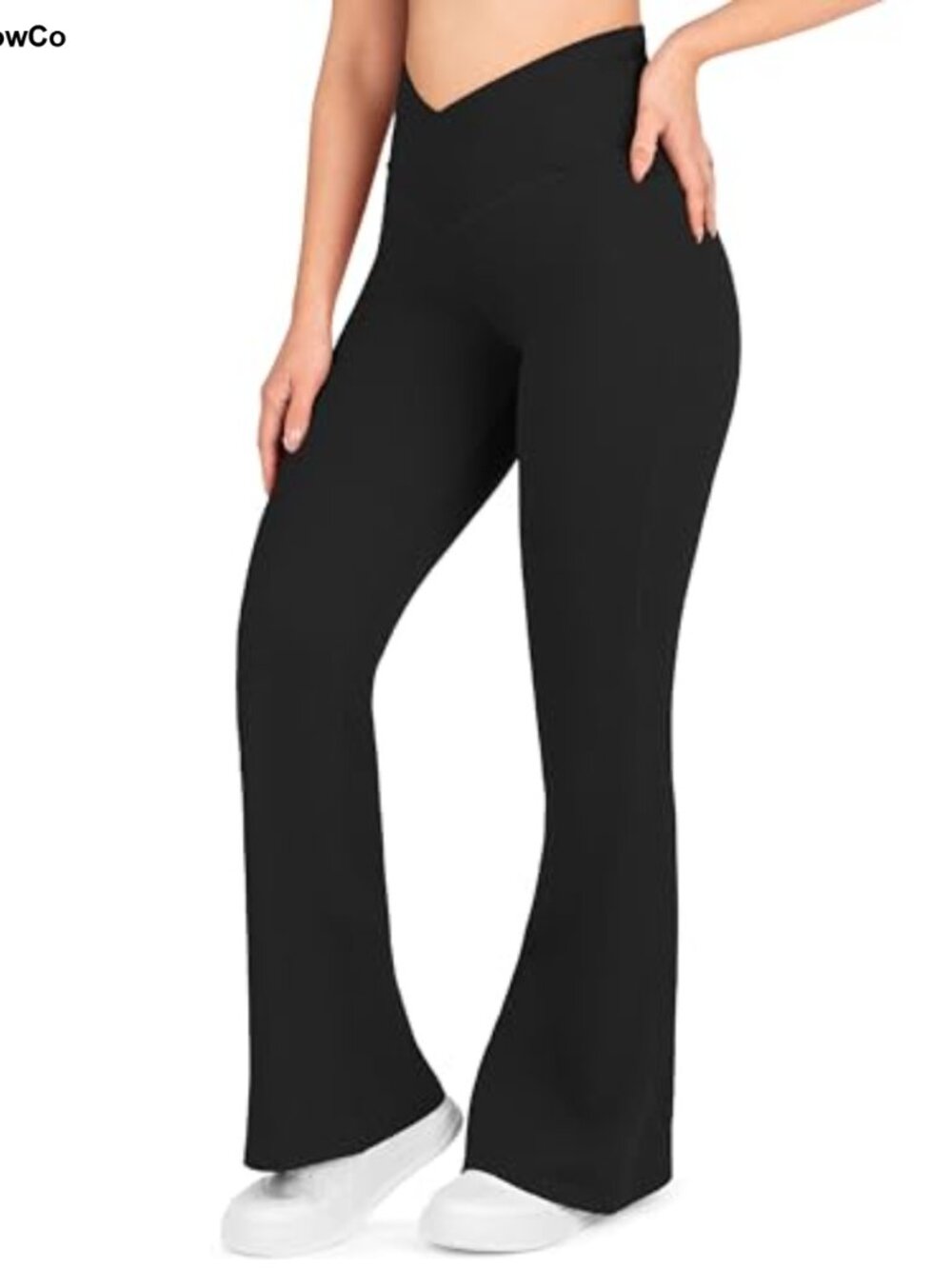 High Waisted Crossover Flare Yoga Pants Nylon Spandex Wide Leg